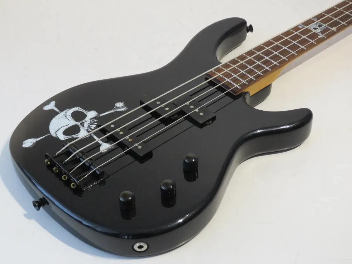 2004 Squier MB4 Skull and Crossbones Bass Guitar in Metallic Black